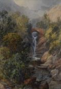 James Burrell Smith (1822-1897) watercolour landscape with waterfall below a bridge, signed and