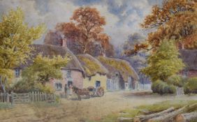Sydney M Broad (1853-1942) watercolour landscape village scene in autumn, signed lower right 25 x