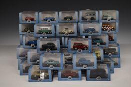Fifty-seven Oxford Automobile Company 1:76 scale diecast model vehicles, all in original display