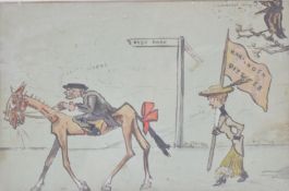 Suffragette and political interest watercolour cartoon of particular interest to Harpenden,