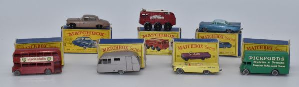 Seven Matchbox Lesney 1-75 series diecast model vehicles 5, 23, 28, 39, 46, 57 and 63, all in