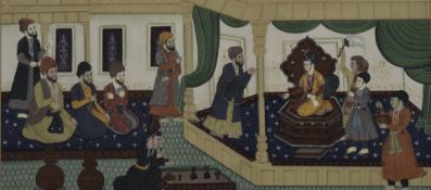 Indian or Persian painting depicting worshipping figures, 34 x 69cm