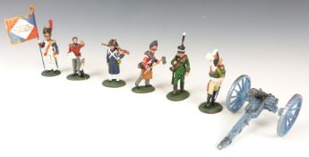 One-hundred-and-one Del Prado Napoleon at War metal model soldiers and a cannon, all with