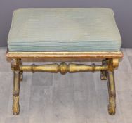 Regency or Empire 19thC gilt cross framed stool, L59 x D48 x H44cm together with a piano stool