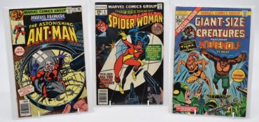 Three Marvel bronze age comics comprising Marvel Premier #47 1st Scott Lang as Ant-Man, Spider-Woman