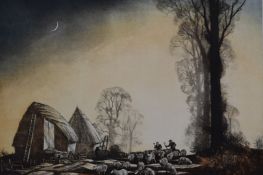 Rowland Hilder signed limited edition (74/175) print of drovers, sheep and hay ricks, 50 x 72cm,