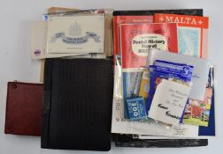 A tray of sundries including a GB cover album, an all world album, mint and used GB including