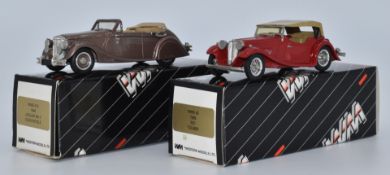 Two Western Models 1:43 scale diecast model vehicles 1936 SS 1 Tourer WMS43 and 1949 Jaguar MK V