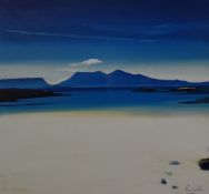 Pam Carter (Scottish, b1952) signed limited edition (73/850) print island beach with mountains
