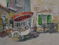 Robert Sidney Rendle Wood (1894-1987) impressionist market stall in street, signed lower right, 38 x