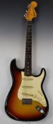 Fender 1969 Stratocaster hardtail electric guitar in lacquered sunburst finish, reg no 273114, in