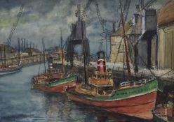 Evelyn Oughtred Buchanan (1883-1975) maritime scene boats in harbour, marked verso with artist's