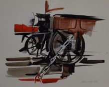 Edna Lumb (1931-1992) three watercolours comprising steam locomotive or wagon chained down '47 '