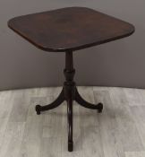 Georgian mahogany side table with single piece tilt top, raised on three splayed legs, W59 x D57.5 x