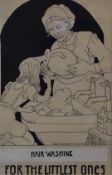 Elspeth Buchanan (1915-2011) pen and ink drawing 'Hair-washing for the littlest ones', signed