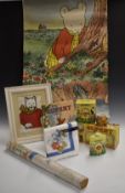 Rupert Bear collectables and ephemera including unopened wallpaper, tissues, talcum powder, book,