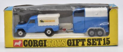 Corgi Toys diecast model Gift Set 15 Land-Rover and Rice's Beaufort Double Horse Box with blue and