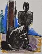 Josef Herman (1911-2000) signed limited edition (17/150) lithograph, figure standing by a seated