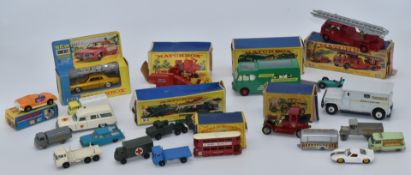 Twenty Matchbox and Dinky Toys diecast model vehicles including King Size Merryweather Fire