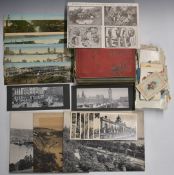 Over 350 postcards some contained in two Edwardian and later postcard albums and the rest as loose