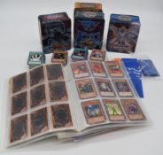 A large collection of over 1300 Yu-Gi-Oh! cards by Konami together with collector tins, sleeves