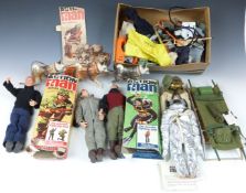 A collection of Palitoy Action Man figures and accessories including Action Sailor and Action