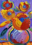 Peter Max (German American, b1937) acrylic on paper 'vase of flowers XXXVI', signed lower left and