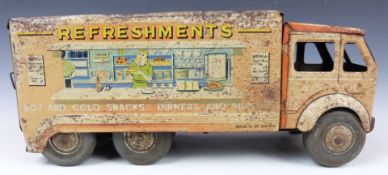 Mettoy clockwork tinplate refreshments six wheel truck with 'A.Snack Hot and Cold Dinners and