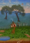 John Cartwright (Australian contemporary) acrylic on board 'Comfy Cottage', landscape with cottage