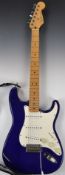 Fender Stratocaster electric guitar in blue lacquered finish, reg no MN8290606