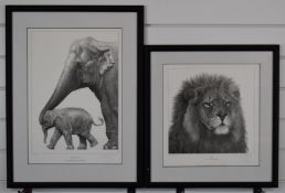 Gary Hodges (b1954) signed limited edition prints Lion (752/850) and Mother's Love (418/850)