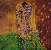 Rolf Harris signed limited edition (621/695) print The Kiss, 64 x 63cm, in gilt frame with