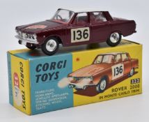 Corgi Toys diecast model Rover 2000 In Monte Carlo Trim with Maroon body, white roof, red interior