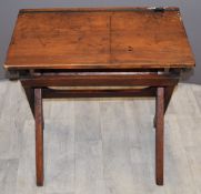 19th/20thC mahogany campaign style folding child's desk, W66 x D46 x H62cm