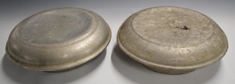 Two aluminuim milk churn lids for Bridgend Creamery and Portsmouth Co-op Society Ltd, D29cm