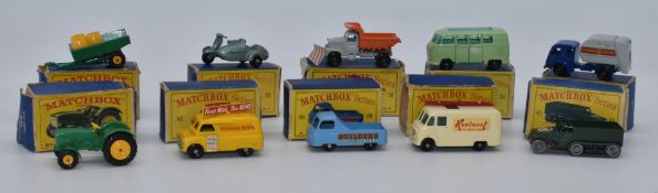 Ten Matchbox Lesney 1-75 series diecast model vehicles 15, 16, 34, 36, 42, 49, 50, 51, 60 and 62,