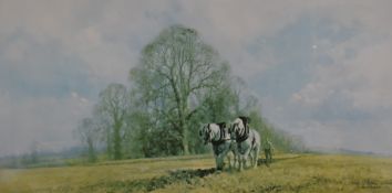 David Shepherd signed limited edition (849/850) print Spring Ploughing, 55 x 102cm, in gilt frame