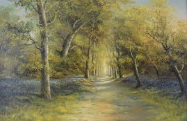 Mike Nance oil or acrylic on board woodland scene, signed lower right, 60 x 90cm, in gilt frame