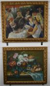 S Earton oil on canvas garden party after Renoir, together with a still life by the same artist,
