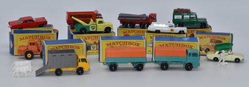 Eleven Matchbox Lesney 1-75 series diecast model vehicles 1, 2, 10, 12, 17 and 37 in E3 series boxes