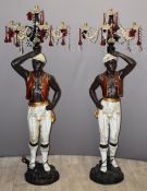 Royalcore style pair of Blackamoor / Nubian floor standing figural electrolier or floor lamps with