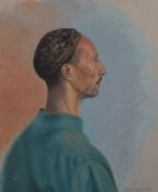 Pastel North African man, signed Manrique and dated 98 lower right, 55 x 45cm, in gold coloured