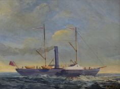 Oil on board maritime study of the paddle steamer Bristol, indistinctly signed lower right