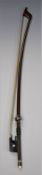 German made French style double bass bow, circa late 19thC, round stick, the ebony frog with