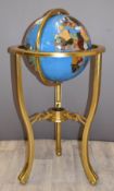Hardstone pietra dura inlaid gimbal mounted globe with compass, on a metal stand, H86cm