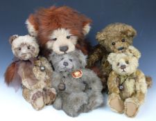 Five Charlie Bears teddy bears Rula, Anniversary Jack, Kitty, Darcy and one other, largest 49cm