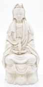 Chinese 19thC blanc de Chine figure of Guanyin with mark to base, H32cm