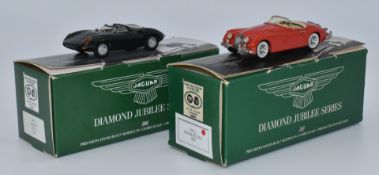 Two Jaguar Diamond Jubilee Series 1:43 scales model vehicles Jaguar XK150 S 1959 JW2 and Jaguar XJ