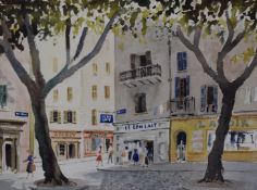 Sidney G Ferris (b1902) watercolour 'Antibes' French street scene, signed lower left, 34.5 x 48cm,