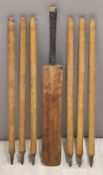 Vintage Slazenger cricket bat and two sets of stumps